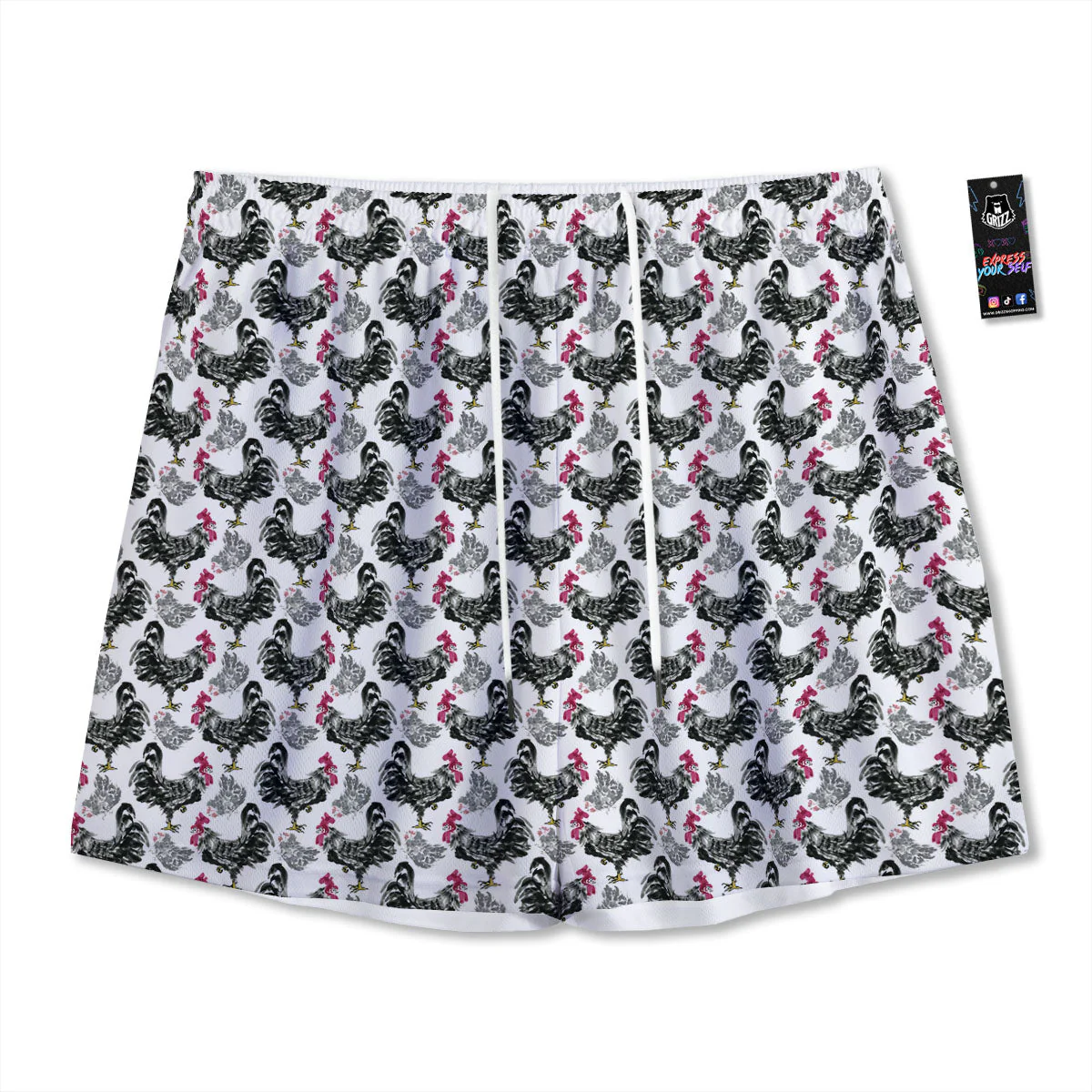 Painting Chicken Ink Print Pattern Mesh Shorts
