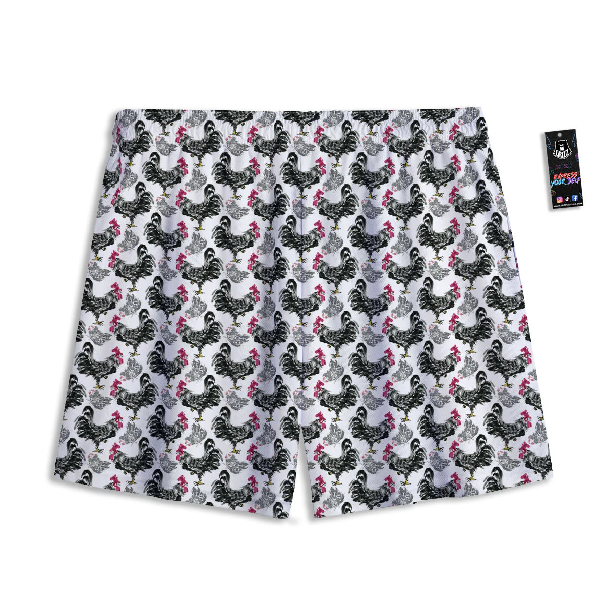 Painting Chicken Ink Print Pattern Mesh Shorts - Image 2
