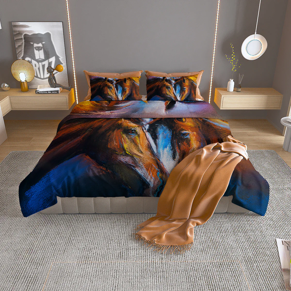 Painting Couple Horses Print Duvet Cover Bedding Set