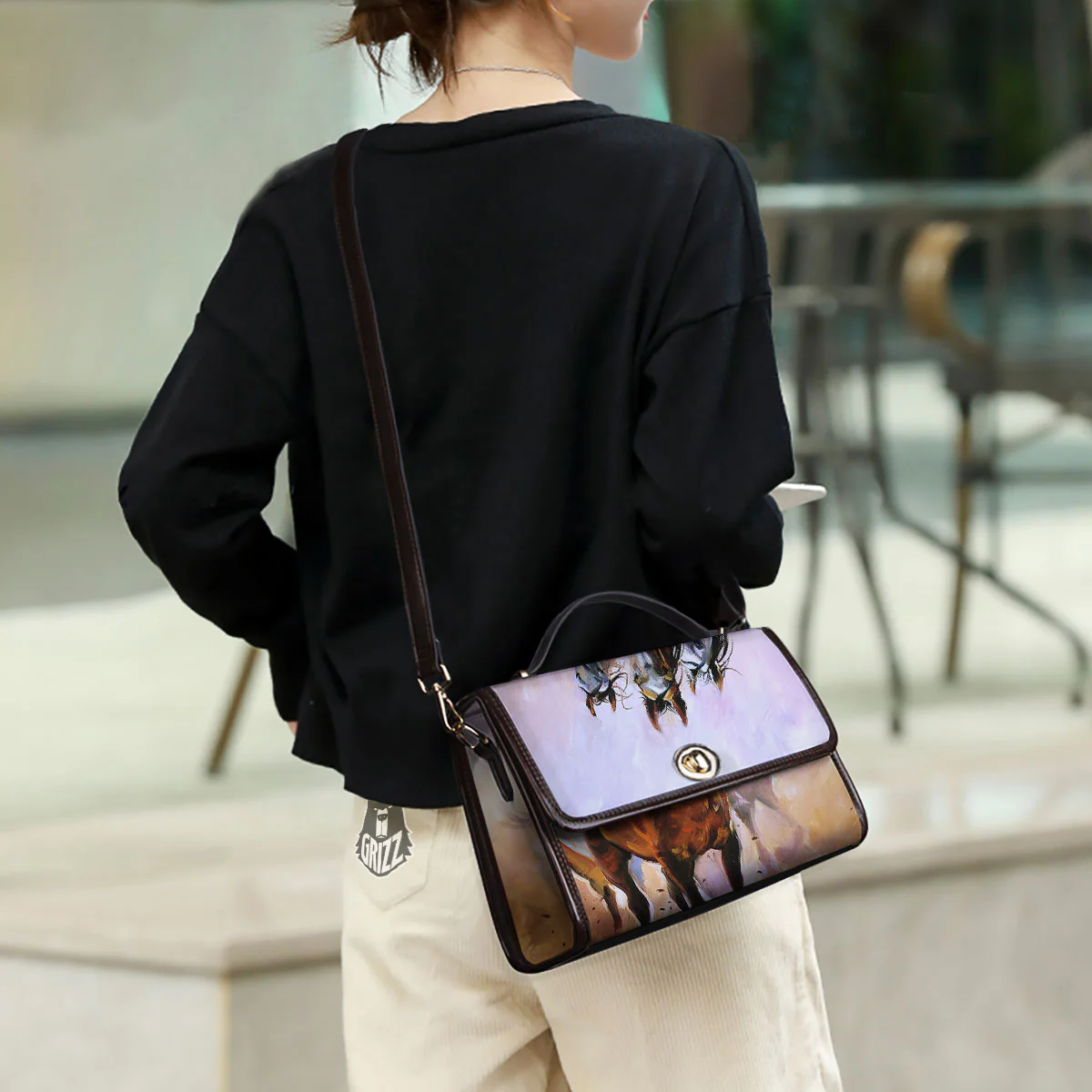Painting Horse Vintage Print Women's Satchel Bag - Image 3