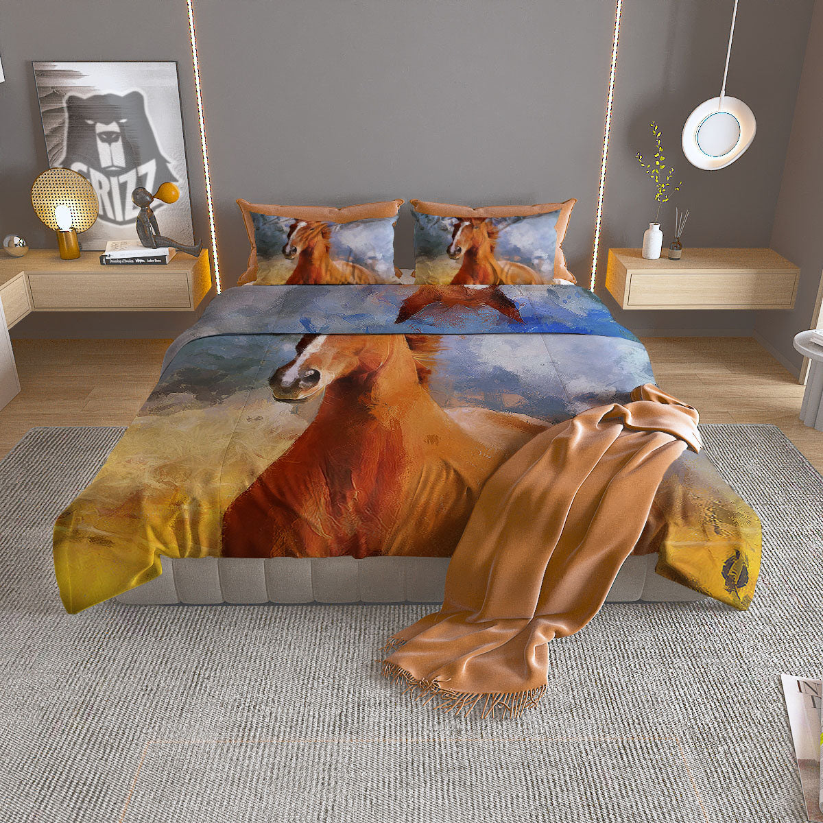 Painting Running Horses Print Duvet Cover Bedding Set