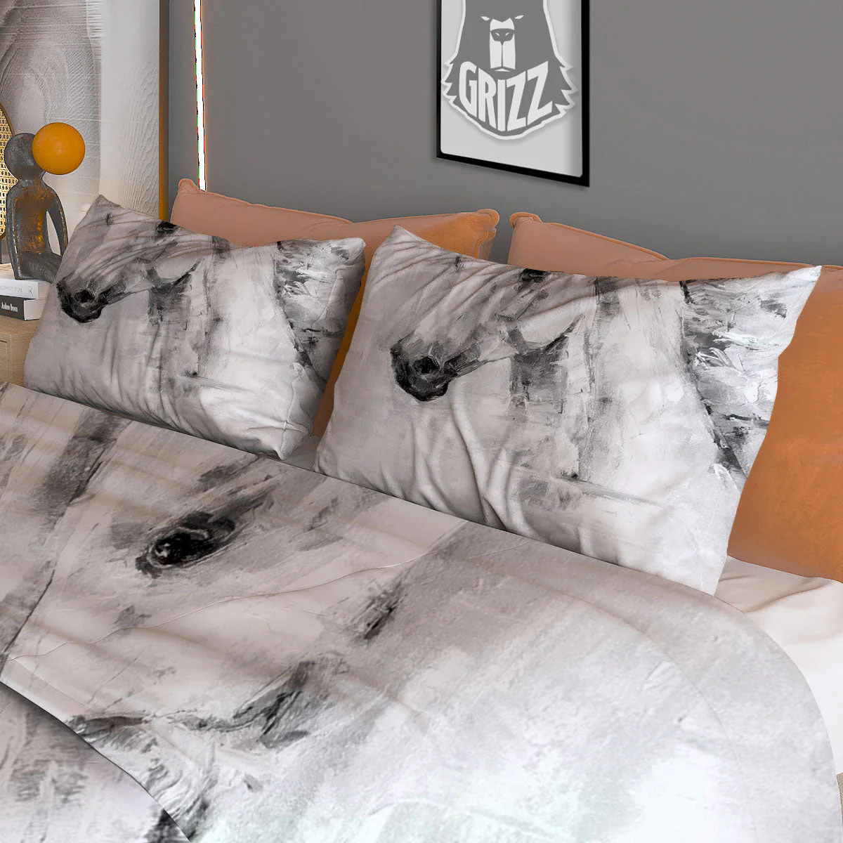 Painting White Horse Print Duvet Cover Bedding Set - Image 3