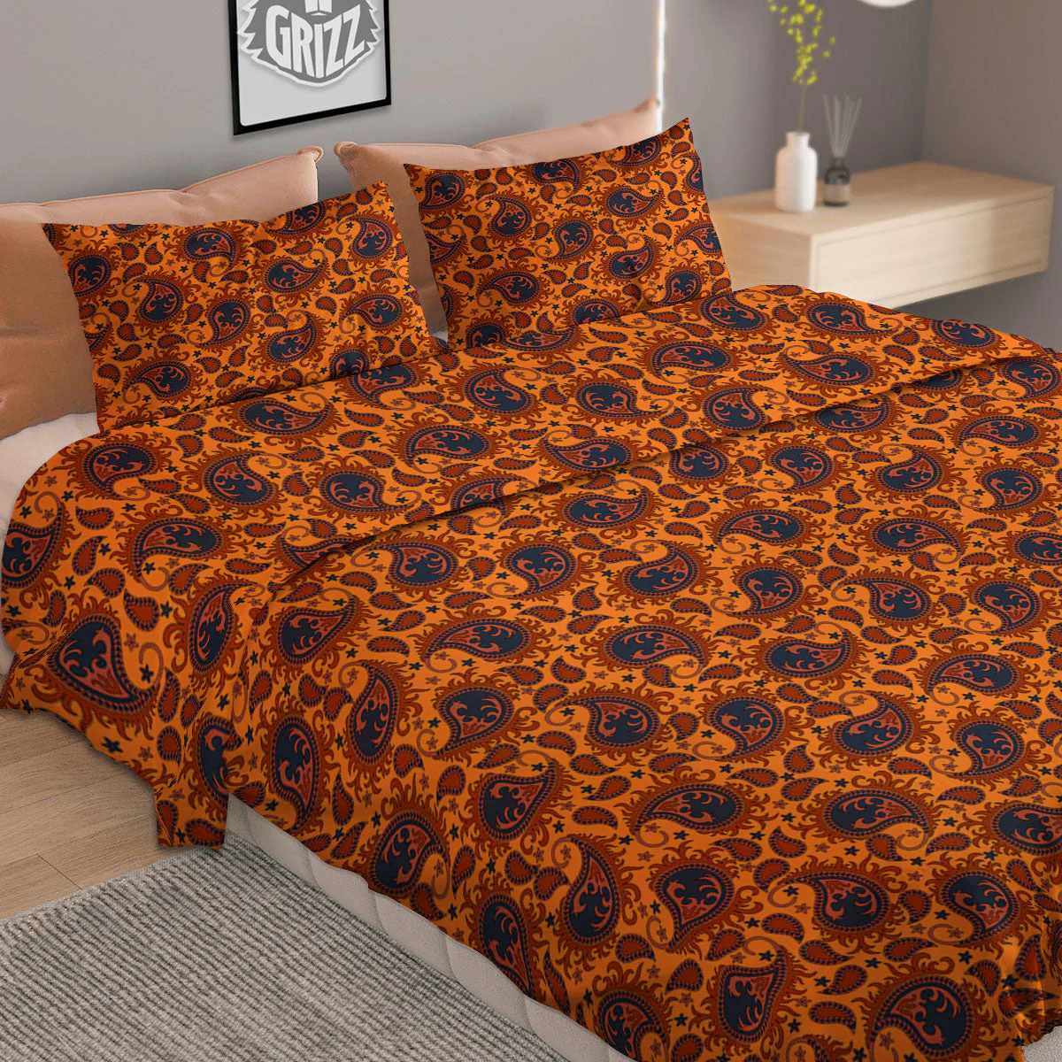 Paisley Bandana Orange Print Duvet Cover Bedding Set - Image 2