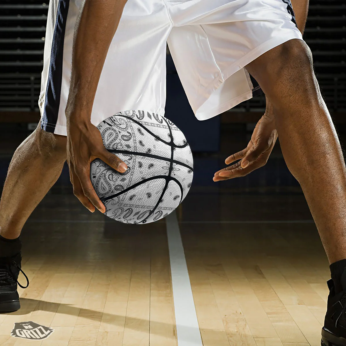 Paisley Bandana White And Black Print Basketball - Image 3