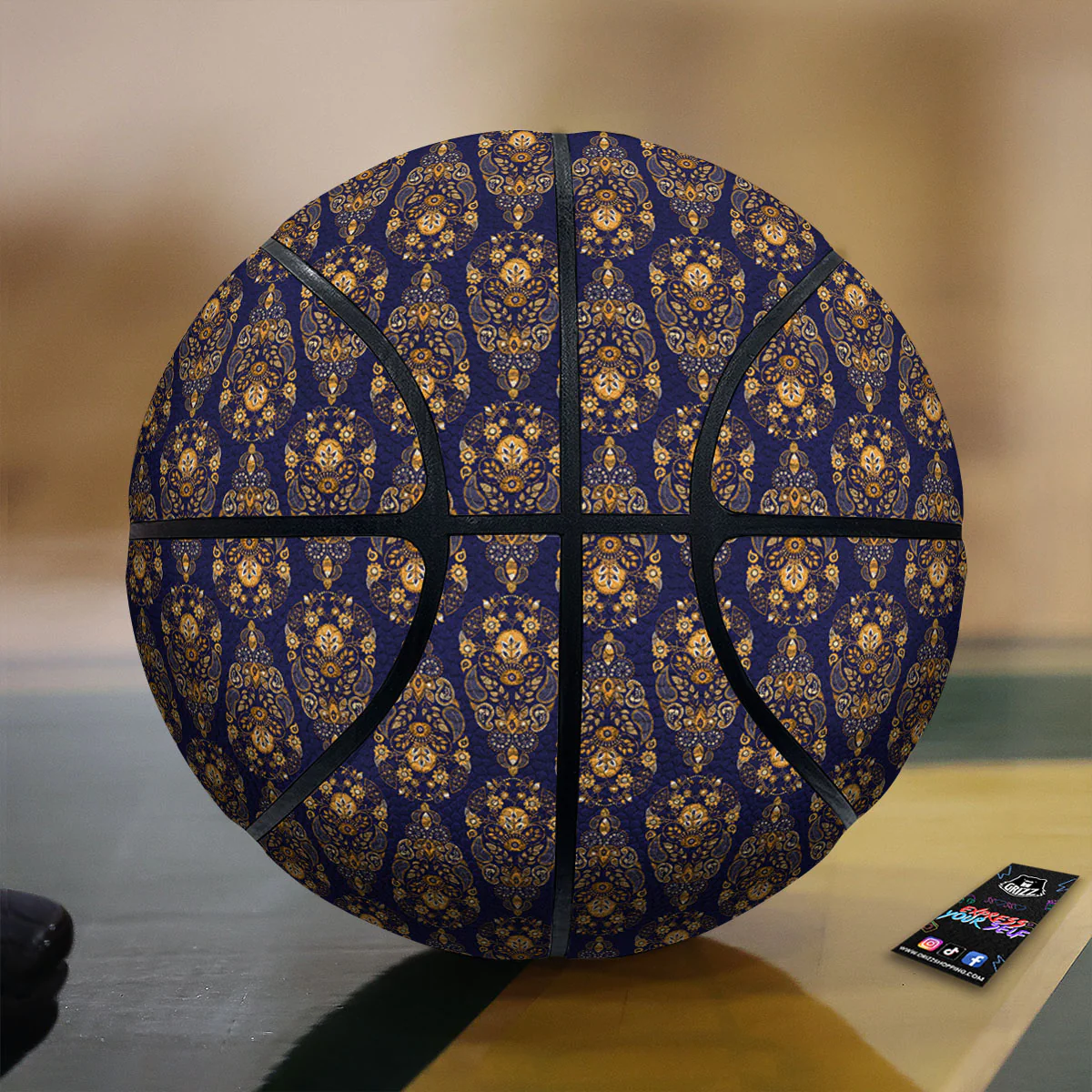 Paisley Blue And Gold Print Pattern Basketball