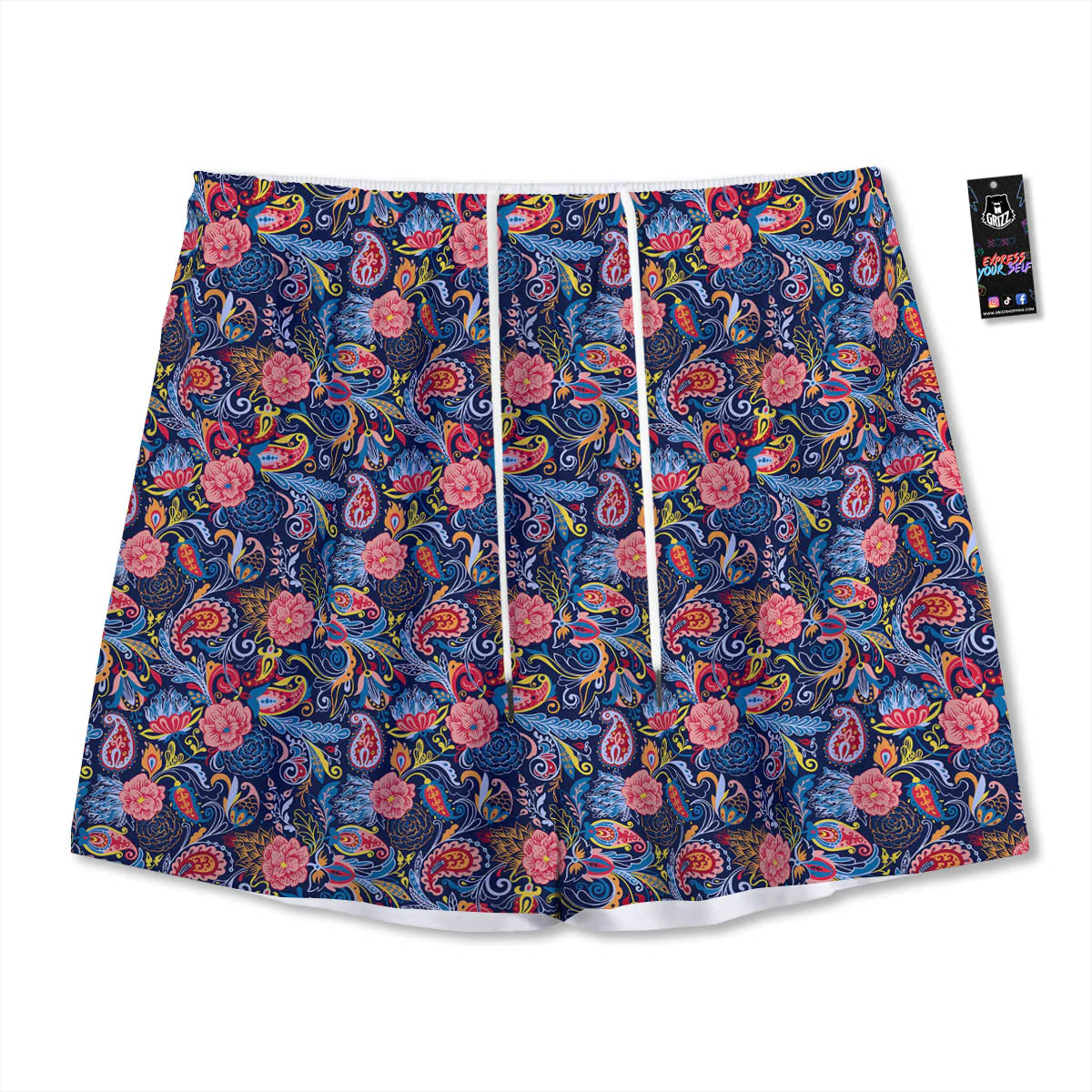 Paisley Blue Print Pattern Mesh Shorts