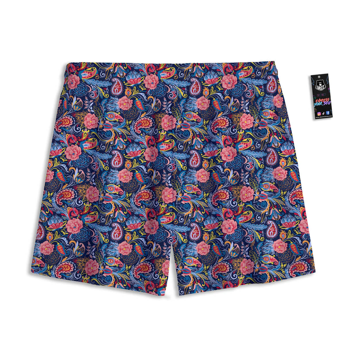 Paisley Blue Print Pattern Mesh Shorts - Image 2