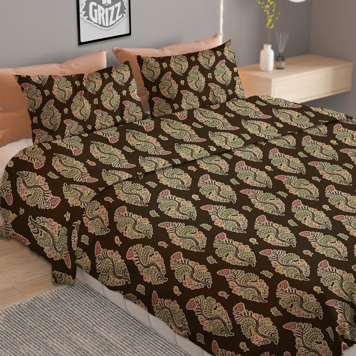 Paisley Bohemian Dark Print Pattern Duvet Cover Bedding Set - Image 2