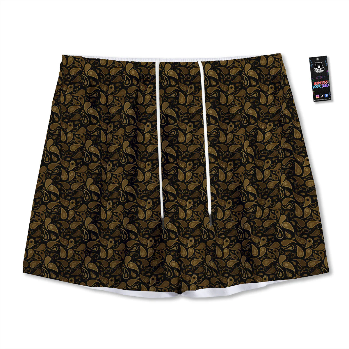 Paisley Dark Brown Print Pattern Mesh Shorts