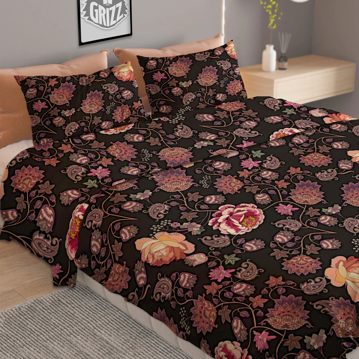 Paisley Indian Rose Print Pattern Duvet Cover Bedding Set - Image 2