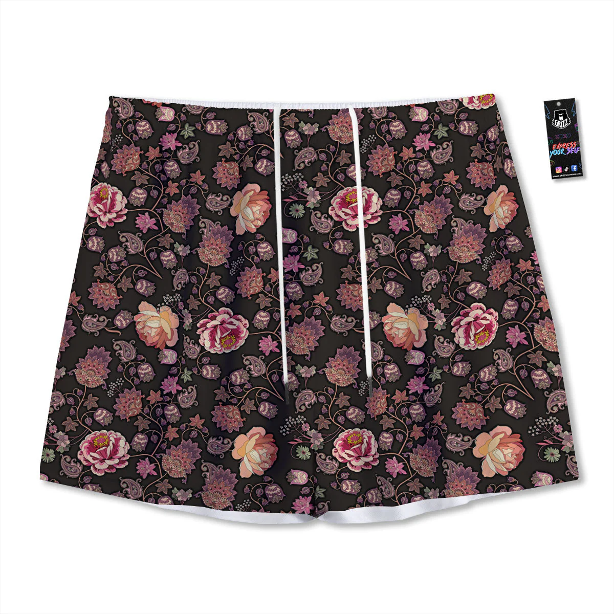 Paisley Indian Rose Print Pattern Mesh Shorts