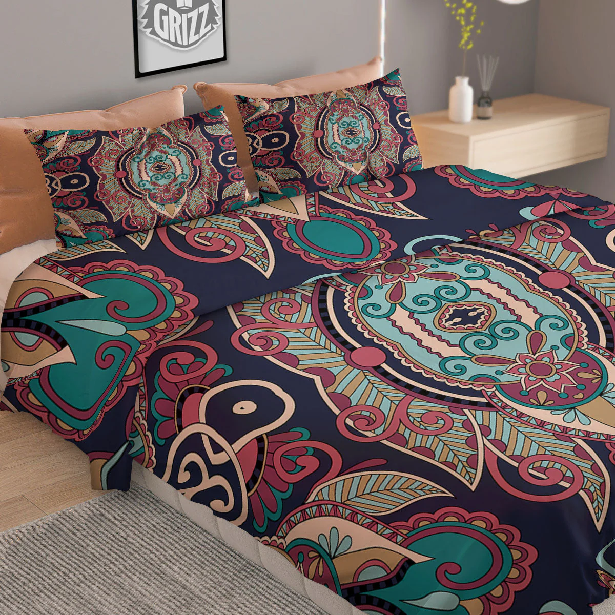 Paisley Mandala Ornamental Print Duvet Cover Bedding Set - Image 2