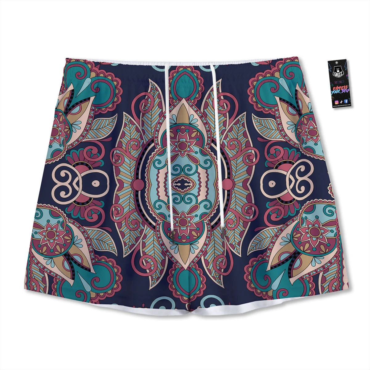 Paisley Mandala Ornamental Print Mesh Shorts