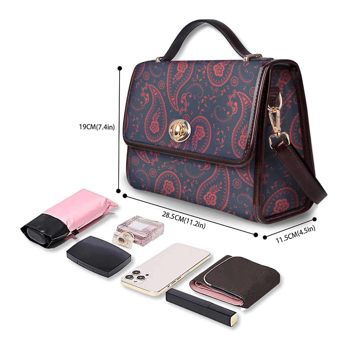 Paisley Red And Grey Print Pattern Women's Satchel Bag - Image 4