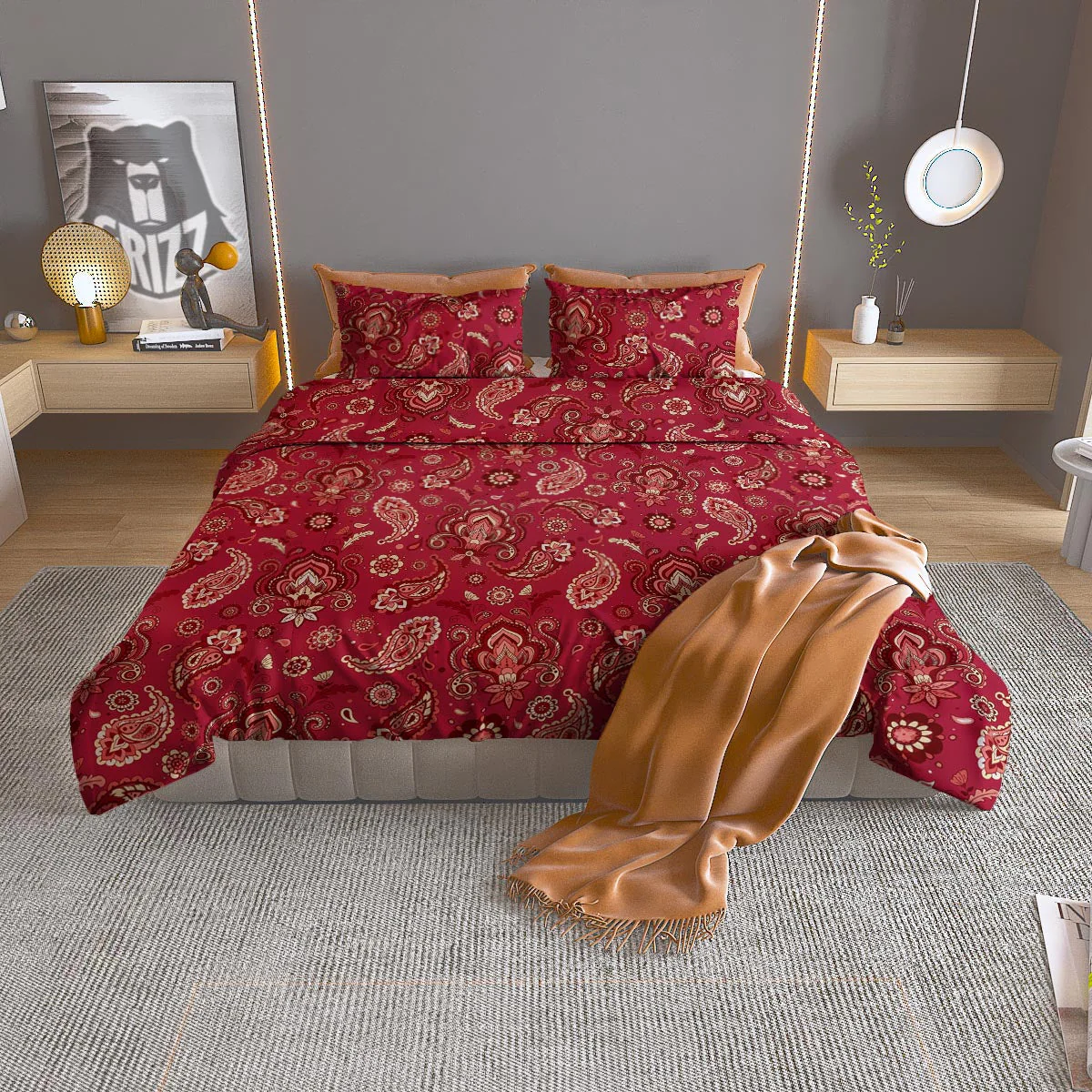 Paisley Red Print Pattern Duvet Cover Bedding Set