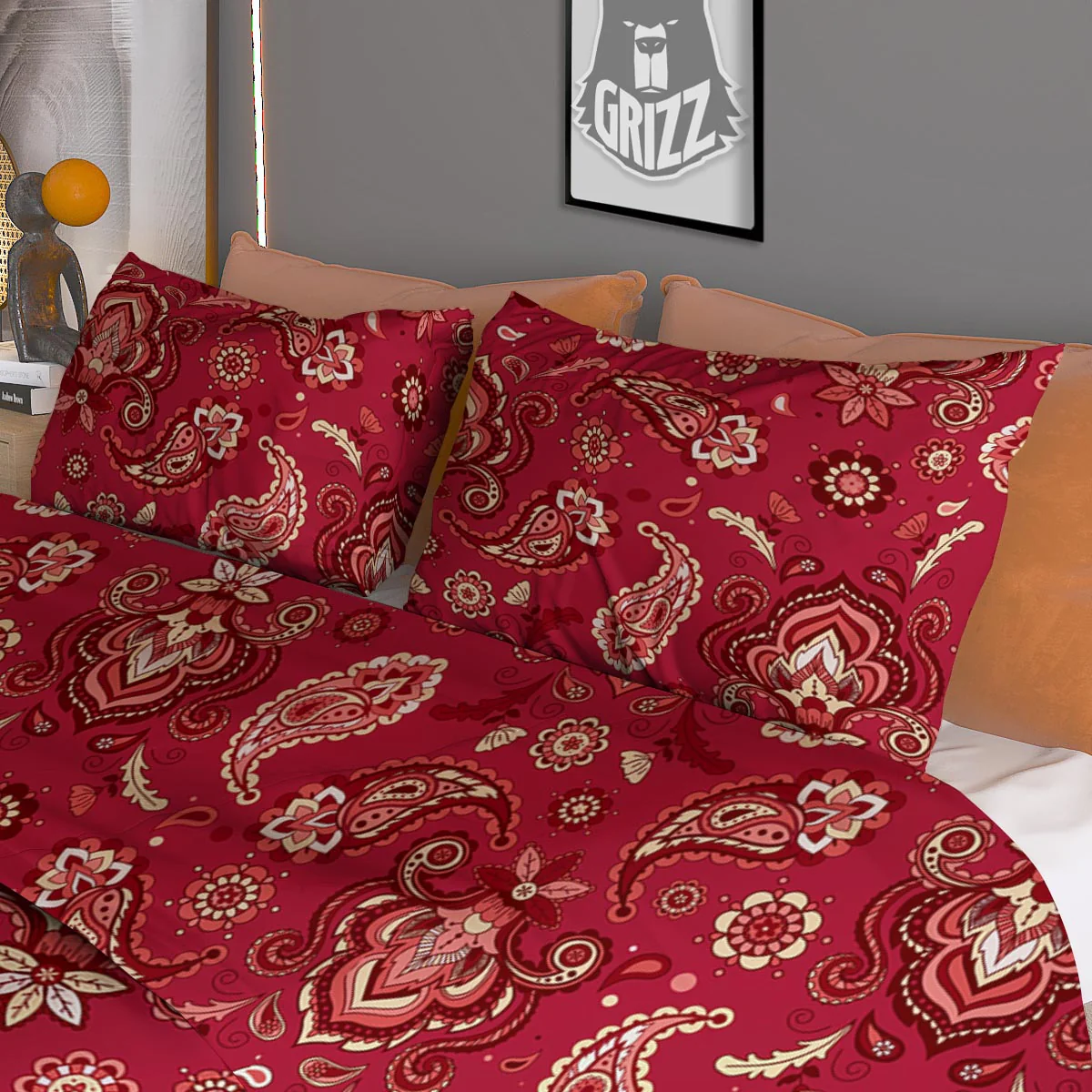 Paisley Red Print Pattern Duvet Cover Bedding Set - Image 3