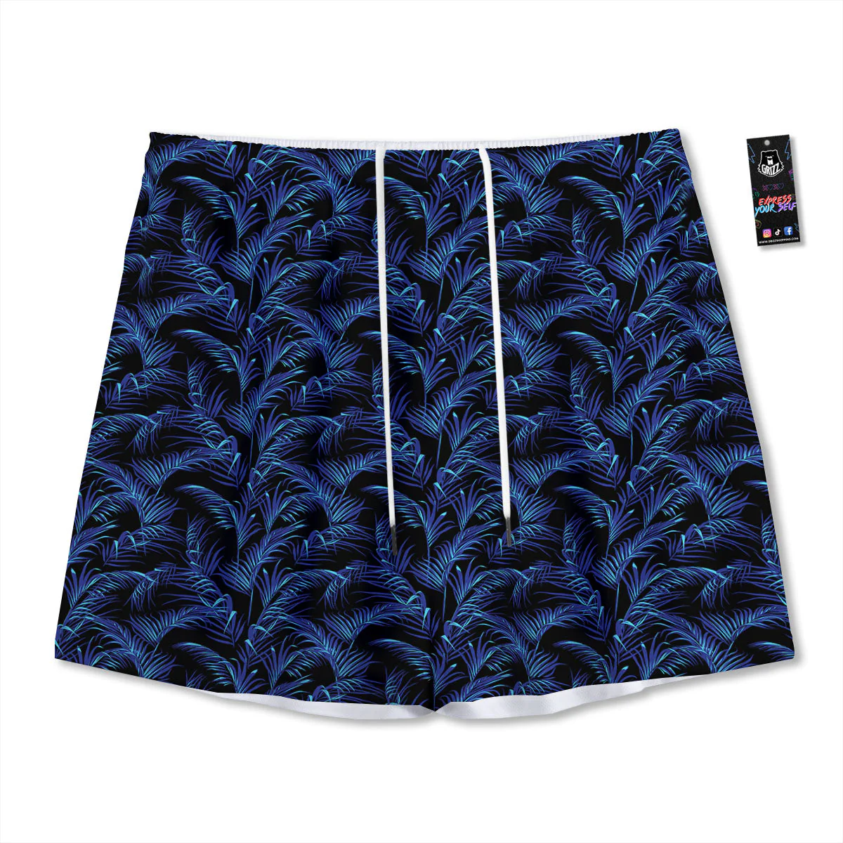 Palm Leaf Dark Tropical Print Pattern Mesh Shorts