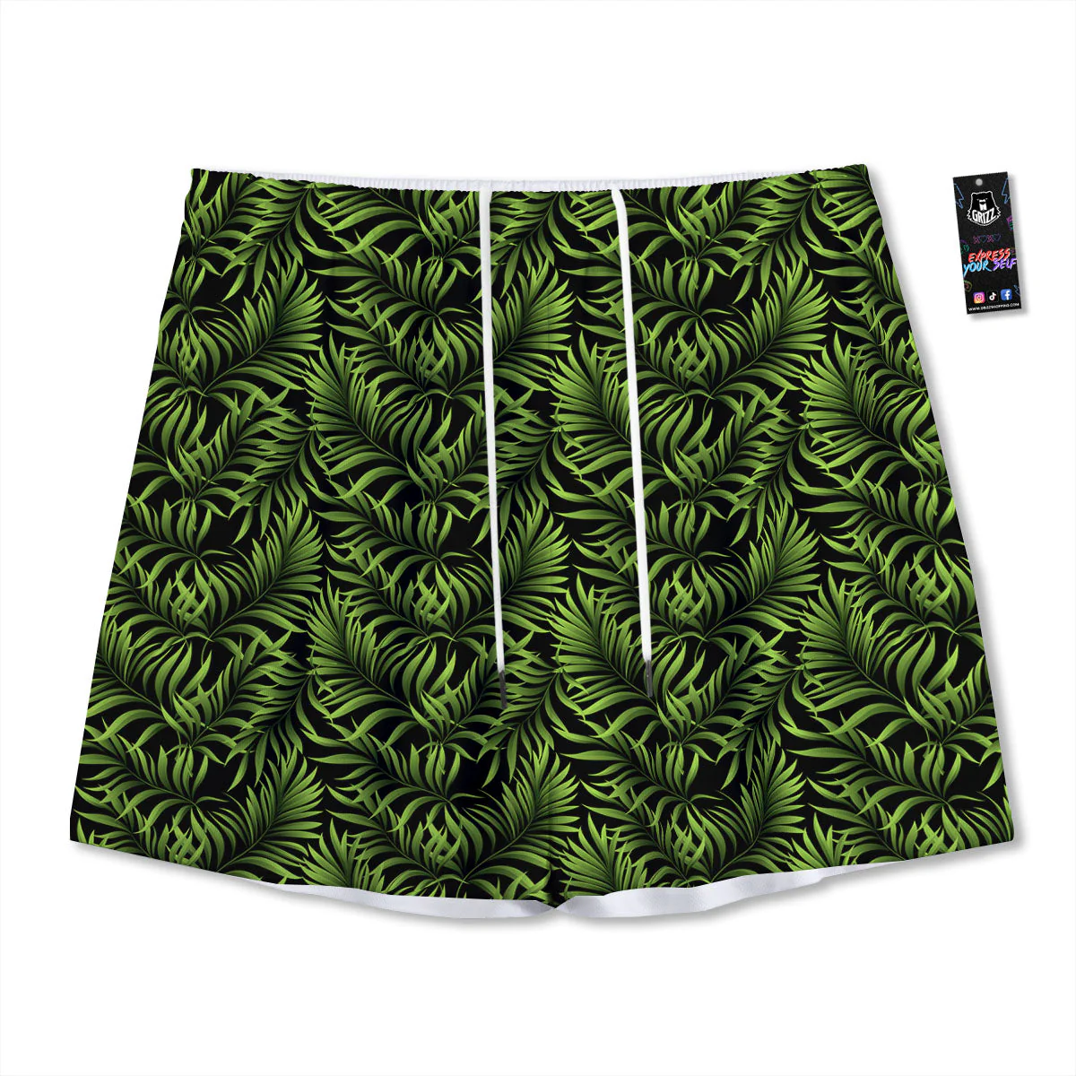 Palm Leaf Green Tropical Print Pattern Mesh Shorts
