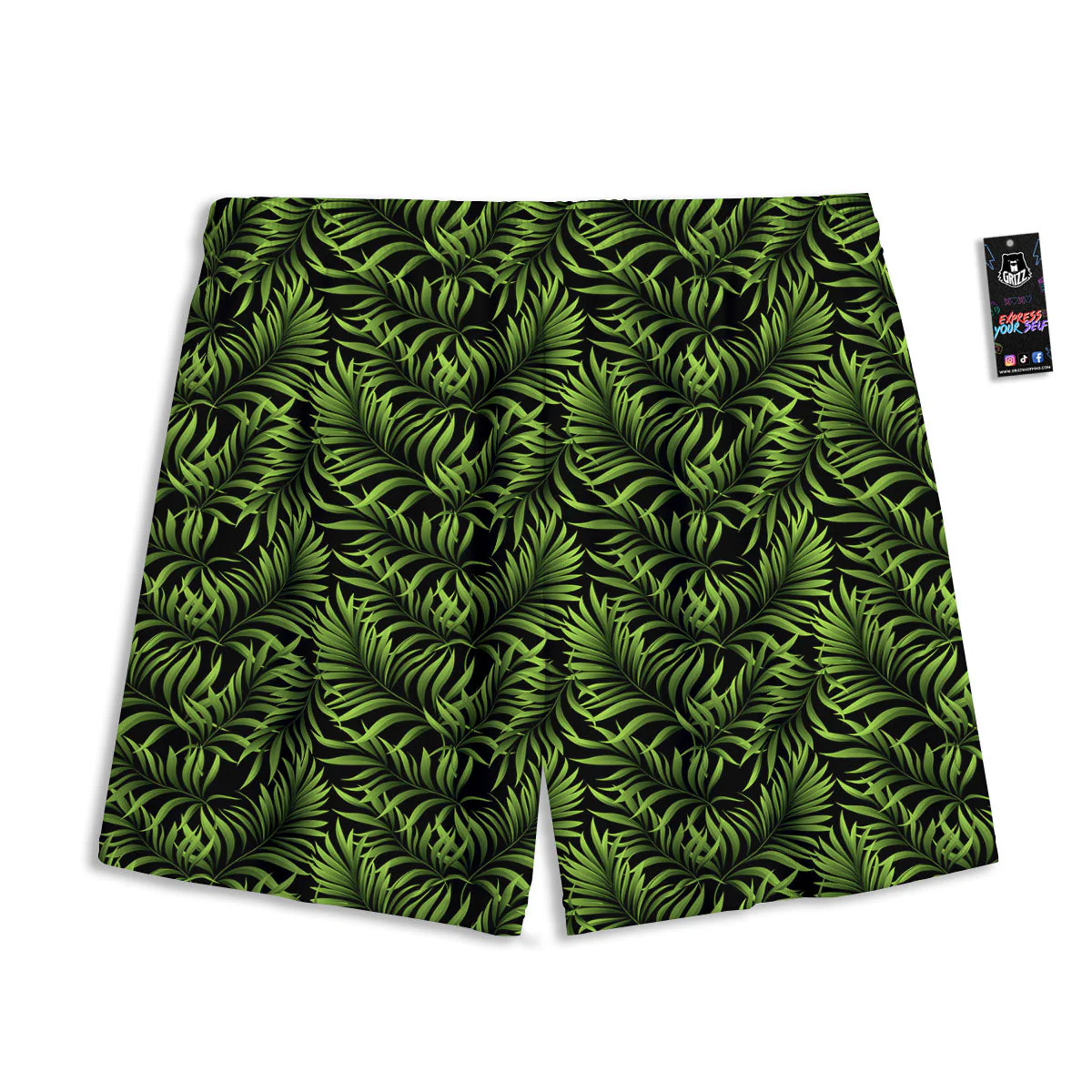 Palm Leaf Green Tropical Print Pattern Mesh Shorts - Image 2