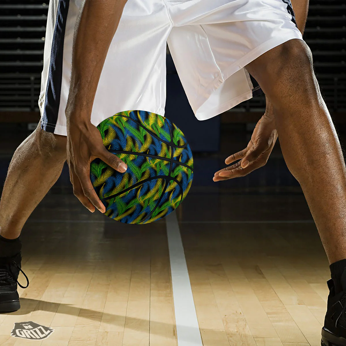 Palm Leaf Mardi Gras Print Pattern Basketball - Image 3