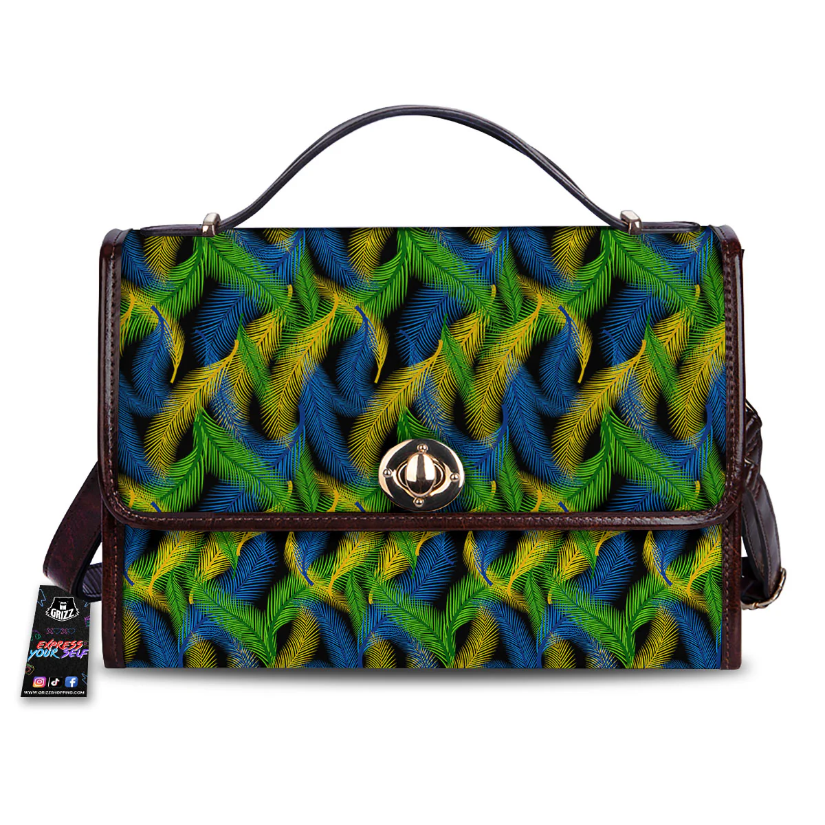 Palm Leaf Mardi Gras Print Pattern Women's Satchel Bag