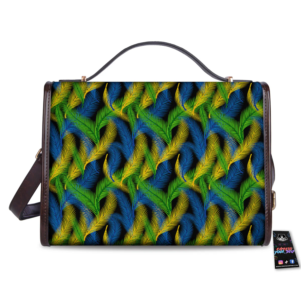Palm Leaf Mardi Gras Print Pattern Women's Satchel Bag - Image 2