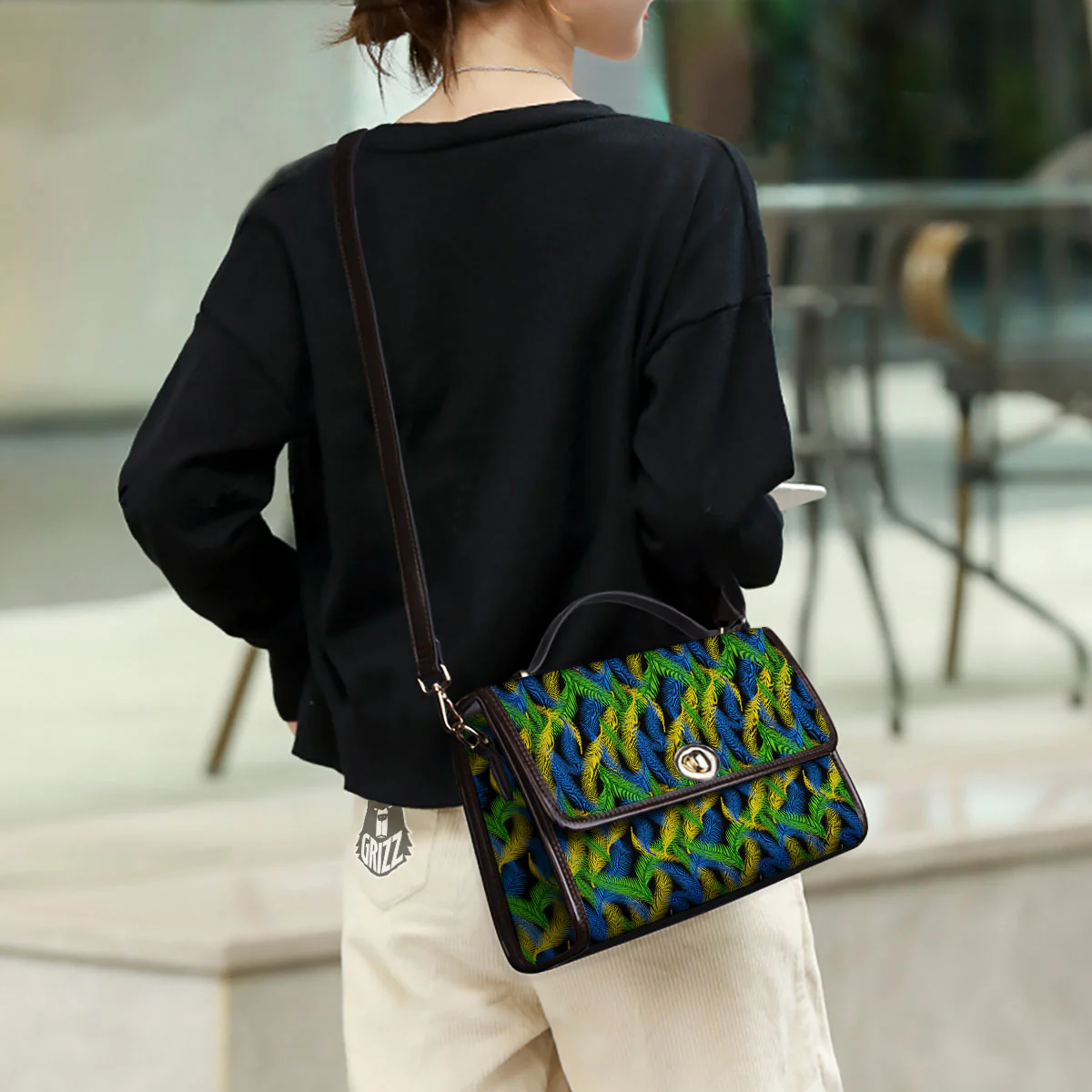 Palm Leaf Mardi Gras Print Pattern Women's Satchel Bag - Image 3