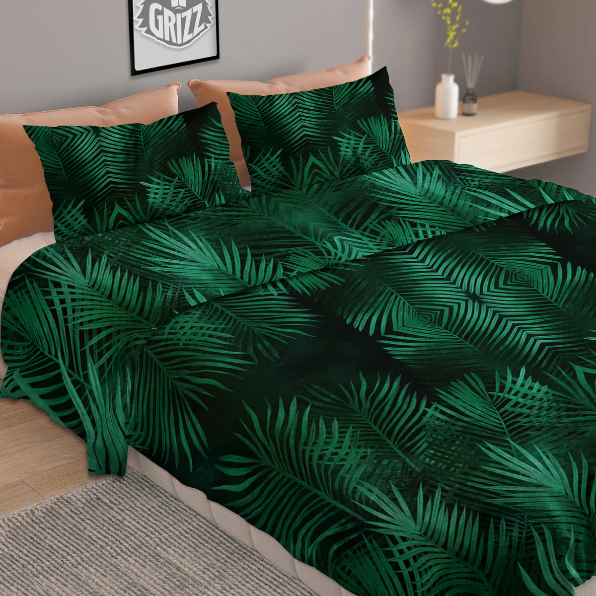 Palm Leaf Tropical Print Pattern Duvet Cover Bedding Set - Image 2