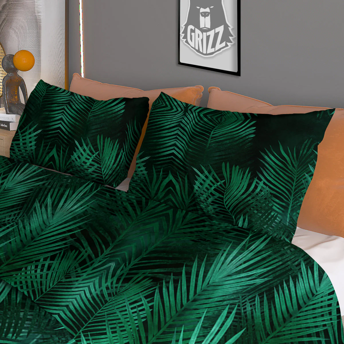 Palm Leaf Tropical Print Pattern Duvet Cover Bedding Set - Image 3