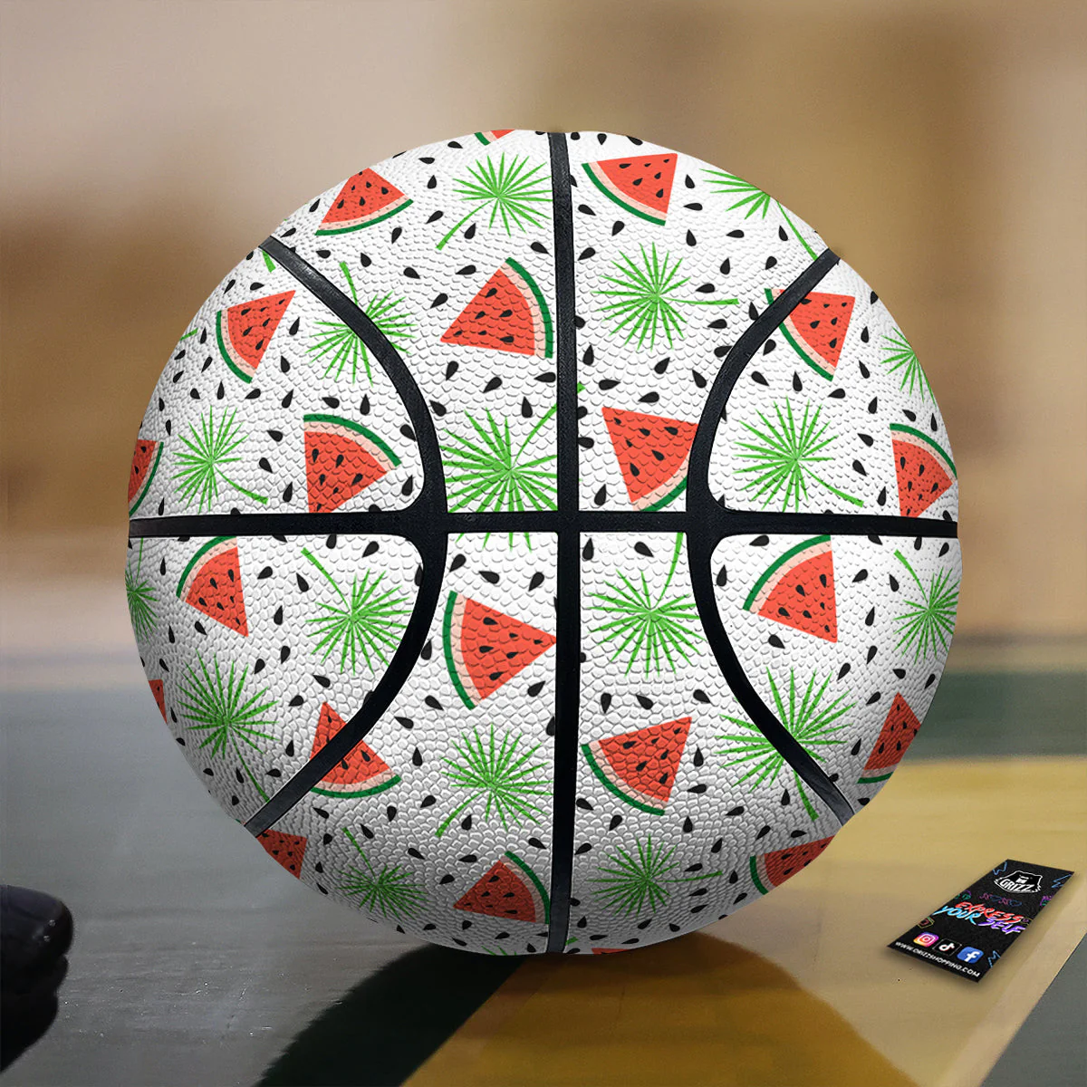 Palm Leaf Watermelon White Print Pattern Basketball
