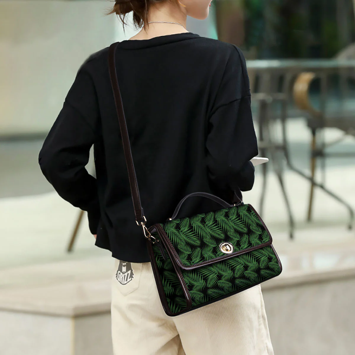 Palm Leave Night Tropical Print Pattern Women's Satchel Bag - Image 3