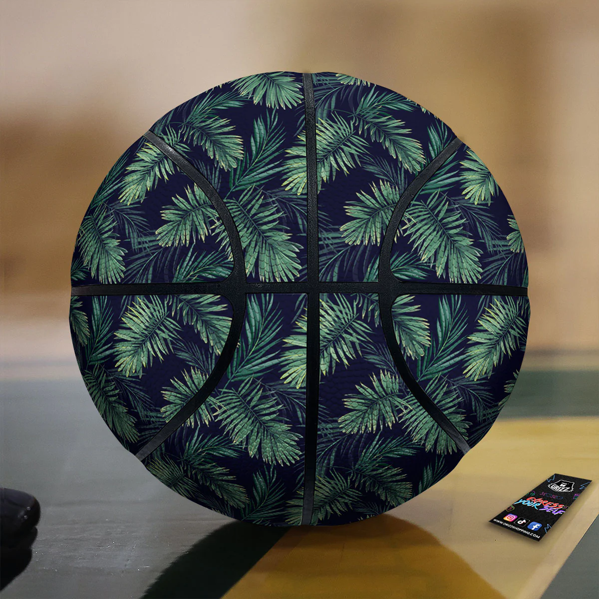 Palm Leaves Dark Tropical Print Pattern Basketball