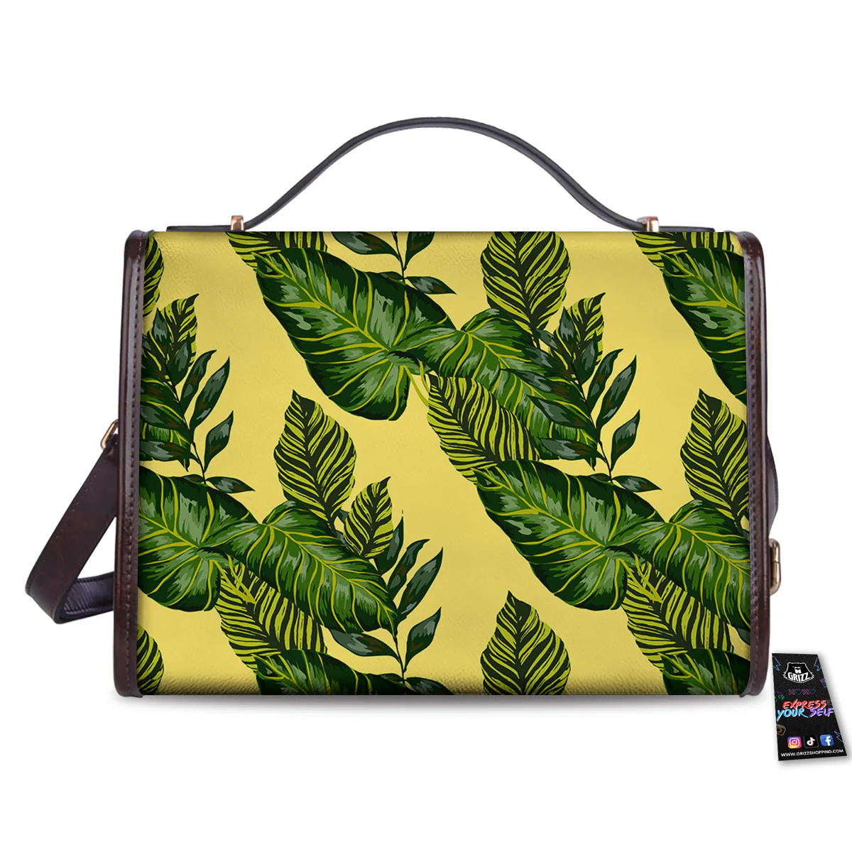 Palm Leaves Yellow Hawaiian Print Pattern Women's Satchel Bag - Image 2