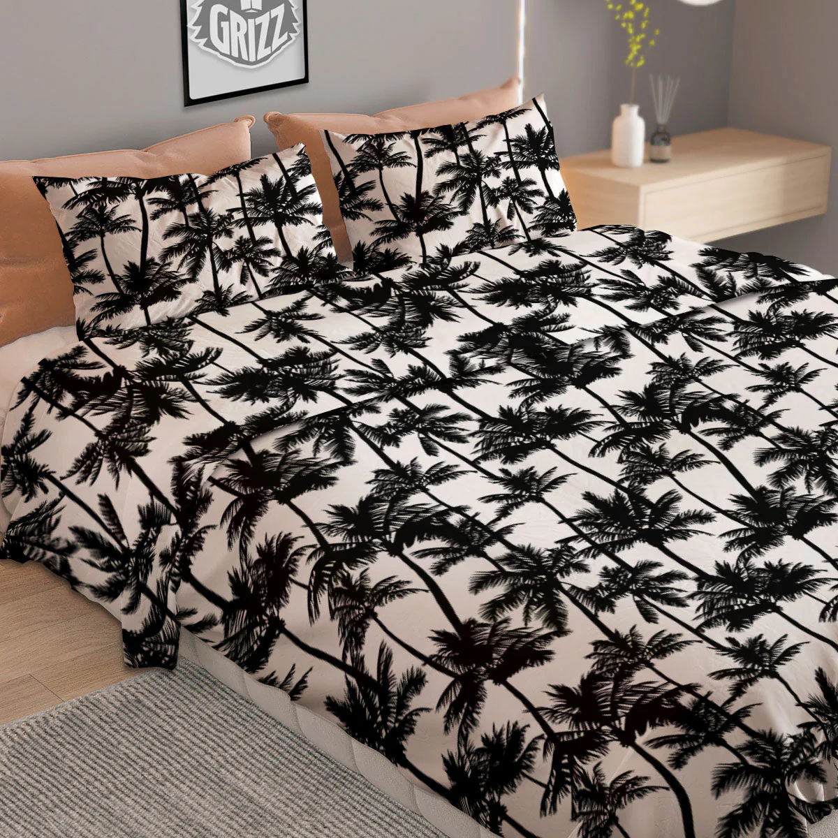 Palm Tree Black White Print Pattern Duvet Cover Bedding Set - Image 2