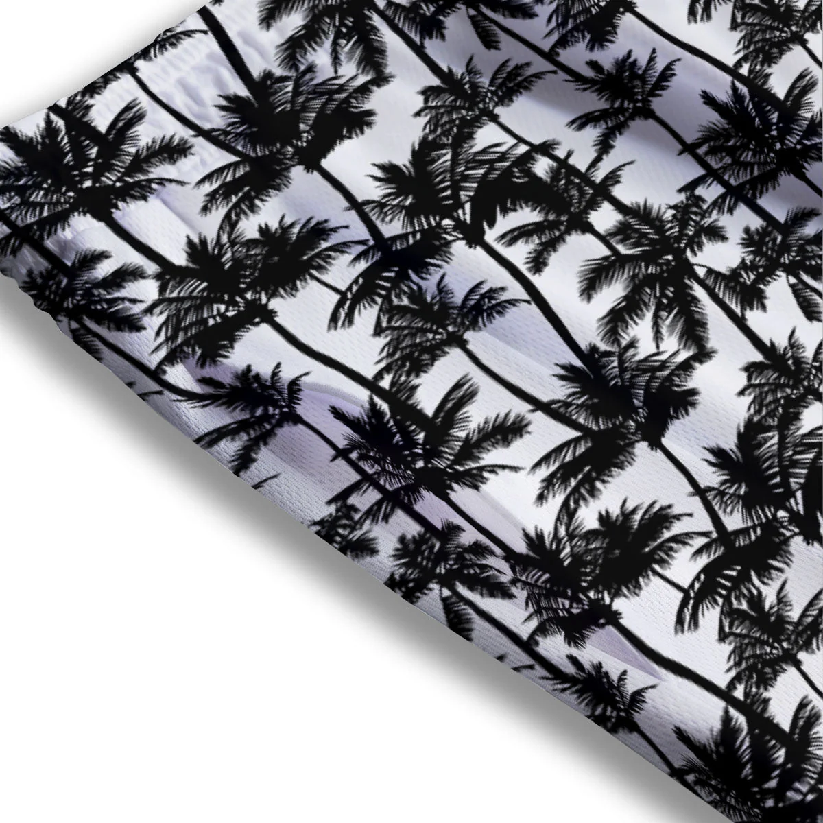 Palm Tree Black White Print Pattern Mesh Shorts - Image 3