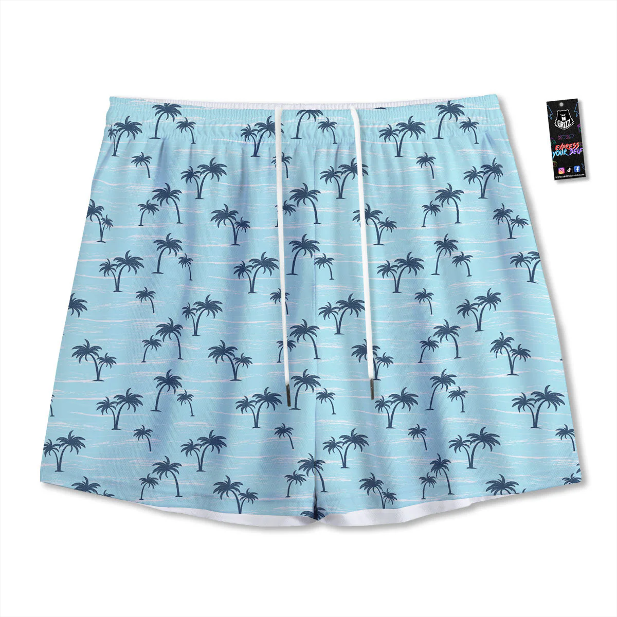 Palm Tree Blue Print Pattern Mesh Shorts