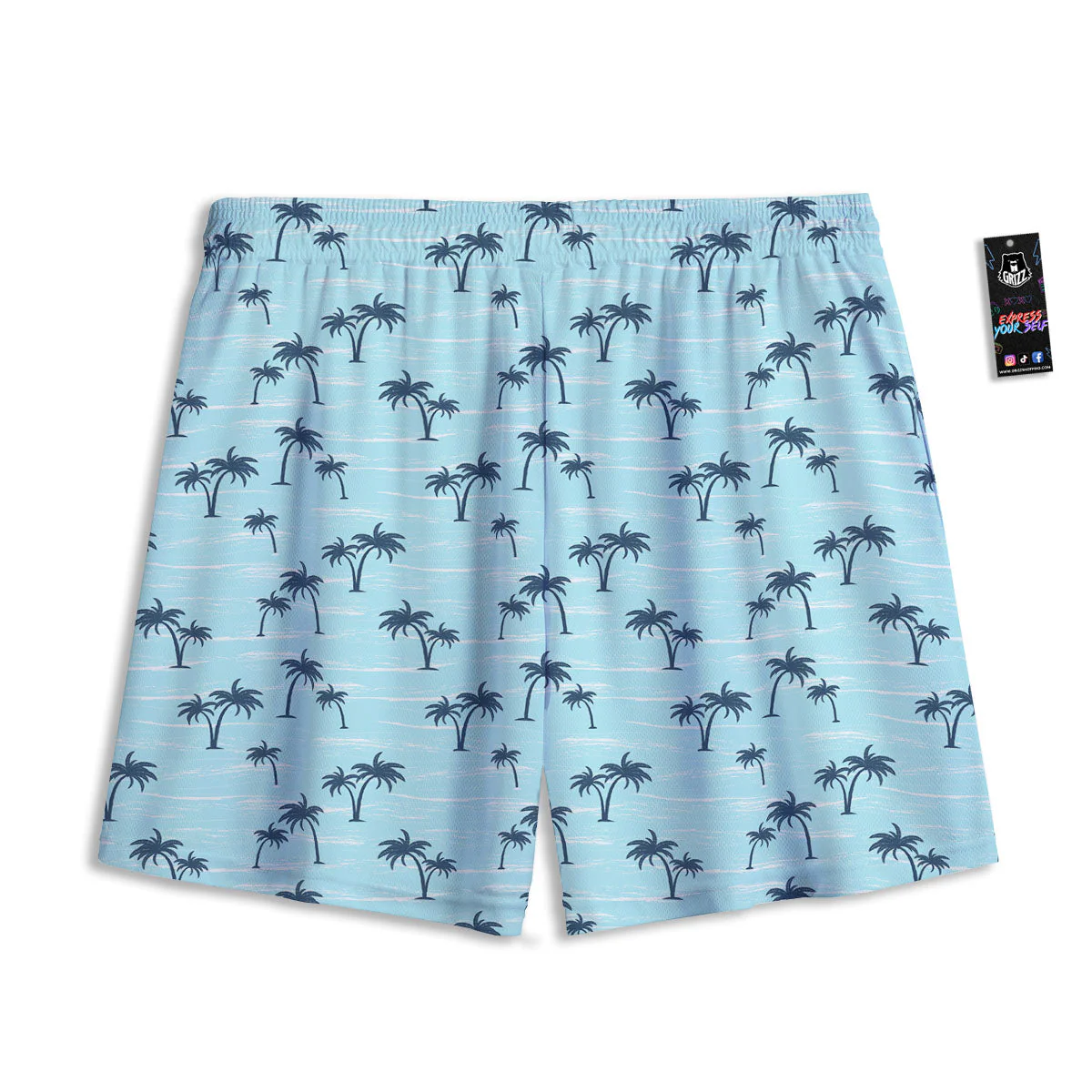 Palm Tree Blue Print Pattern Mesh Shorts - Image 2
