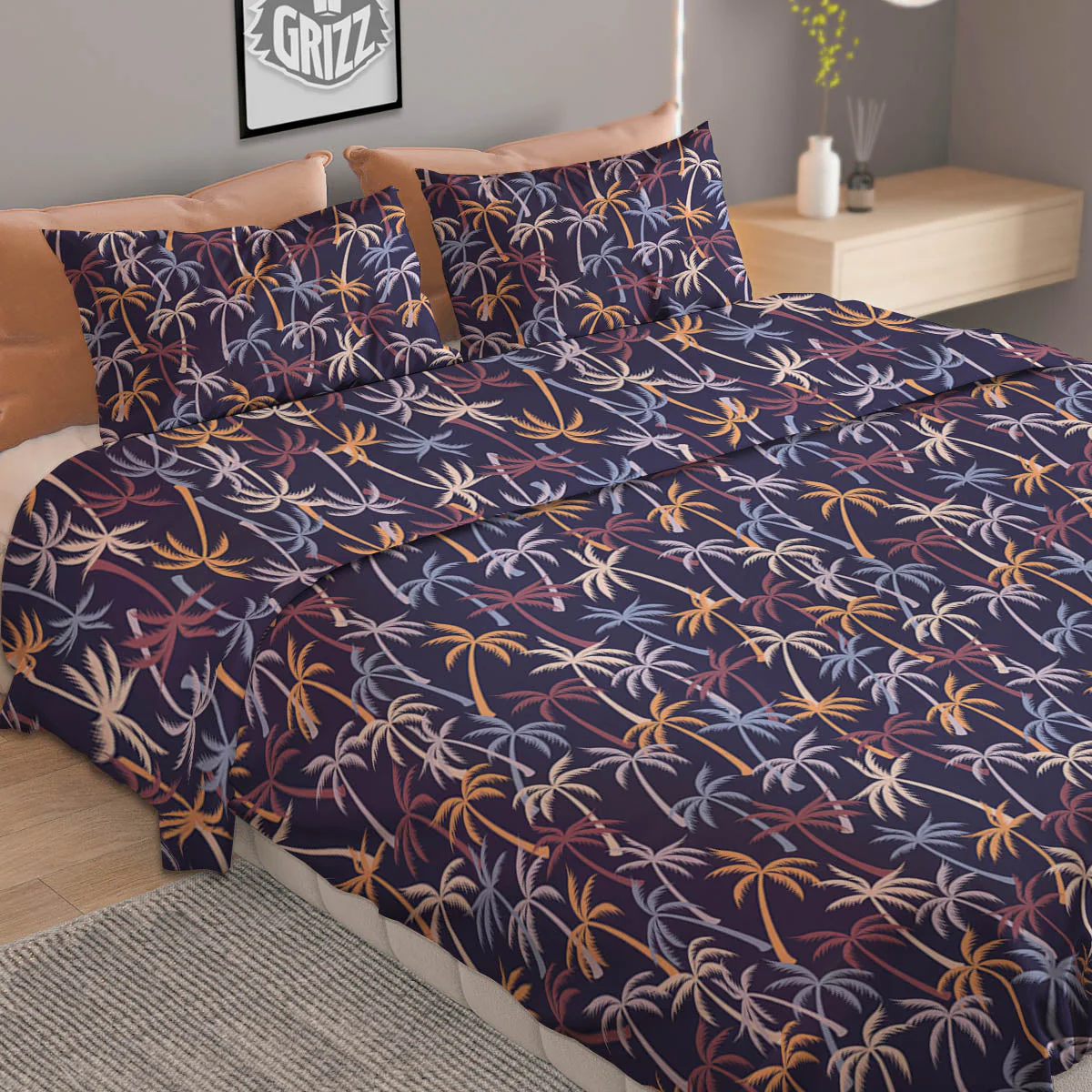 Palm Tree Colorful Print Pattern Duvet Cover Bedding Set - Image 2