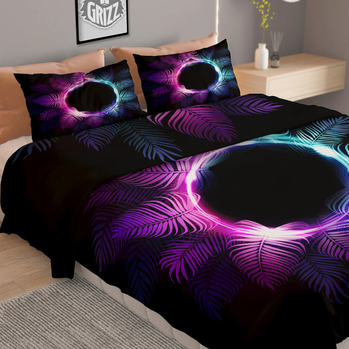 Palm Tree EDM Beach Print Duvet Cover Bedding Set - Image 2
