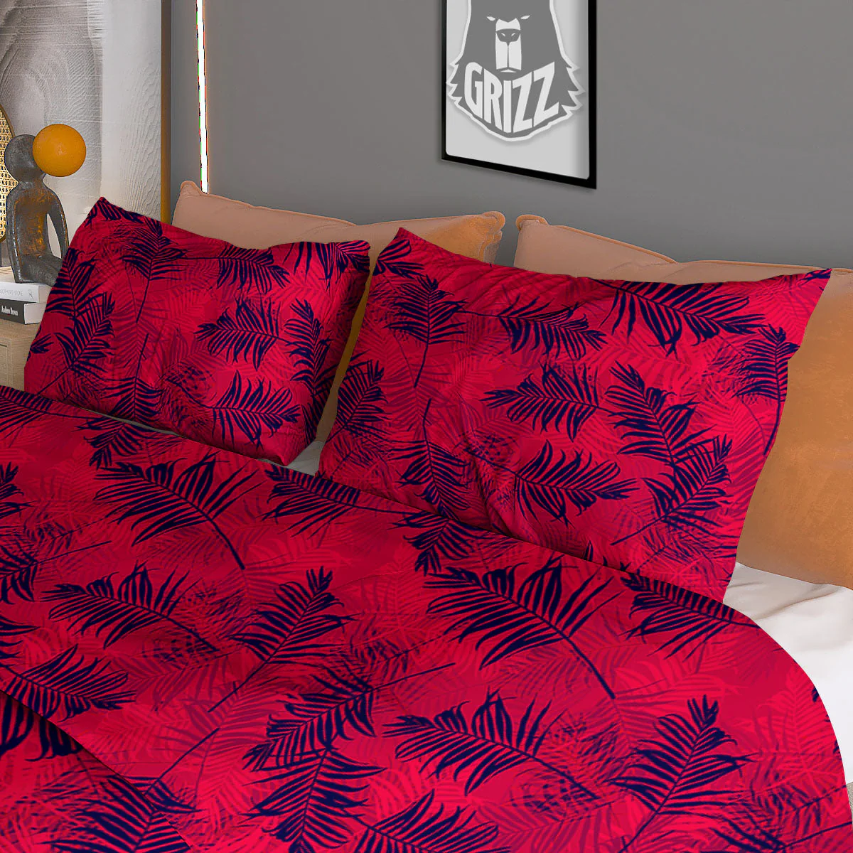 Palm Tree Red Print Pattern Duvet Cover Bedding Set - Image 3