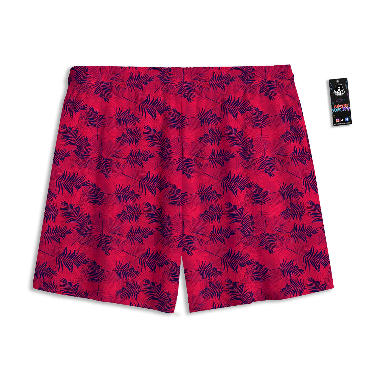 Palm Tree Red Print Pattern Mesh Shorts - Image 2