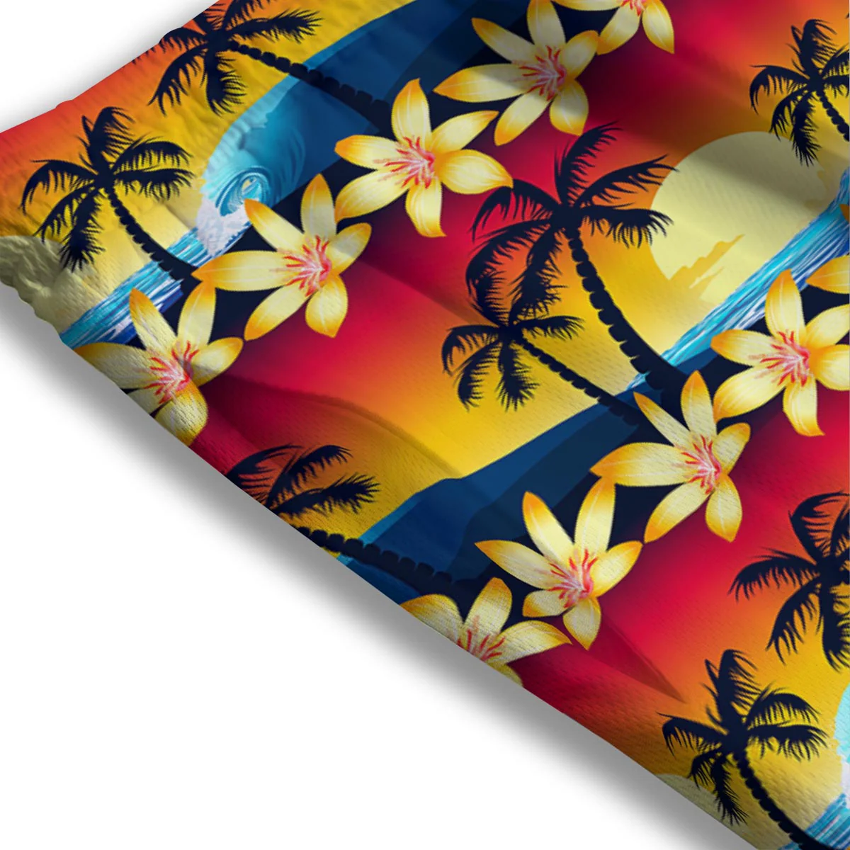 Palm Tree Sunset Hibiscus Print Pattern Mesh Shorts - Image 3