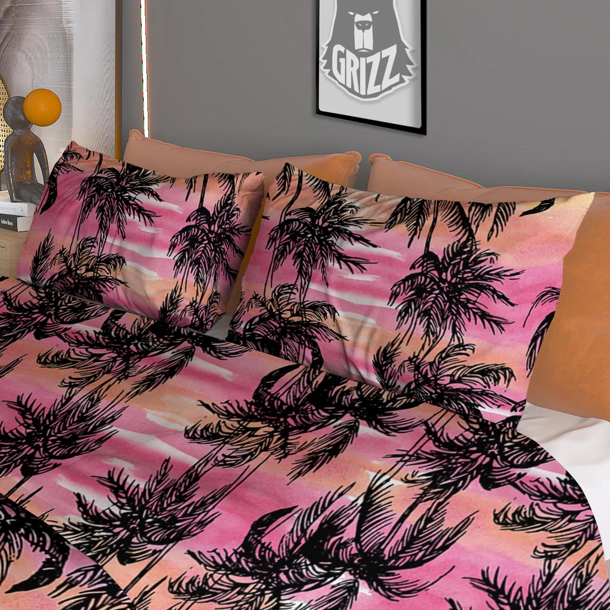 Palm Tree Sunset Print Pattern Duvet Cover Bedding Set - Image 3