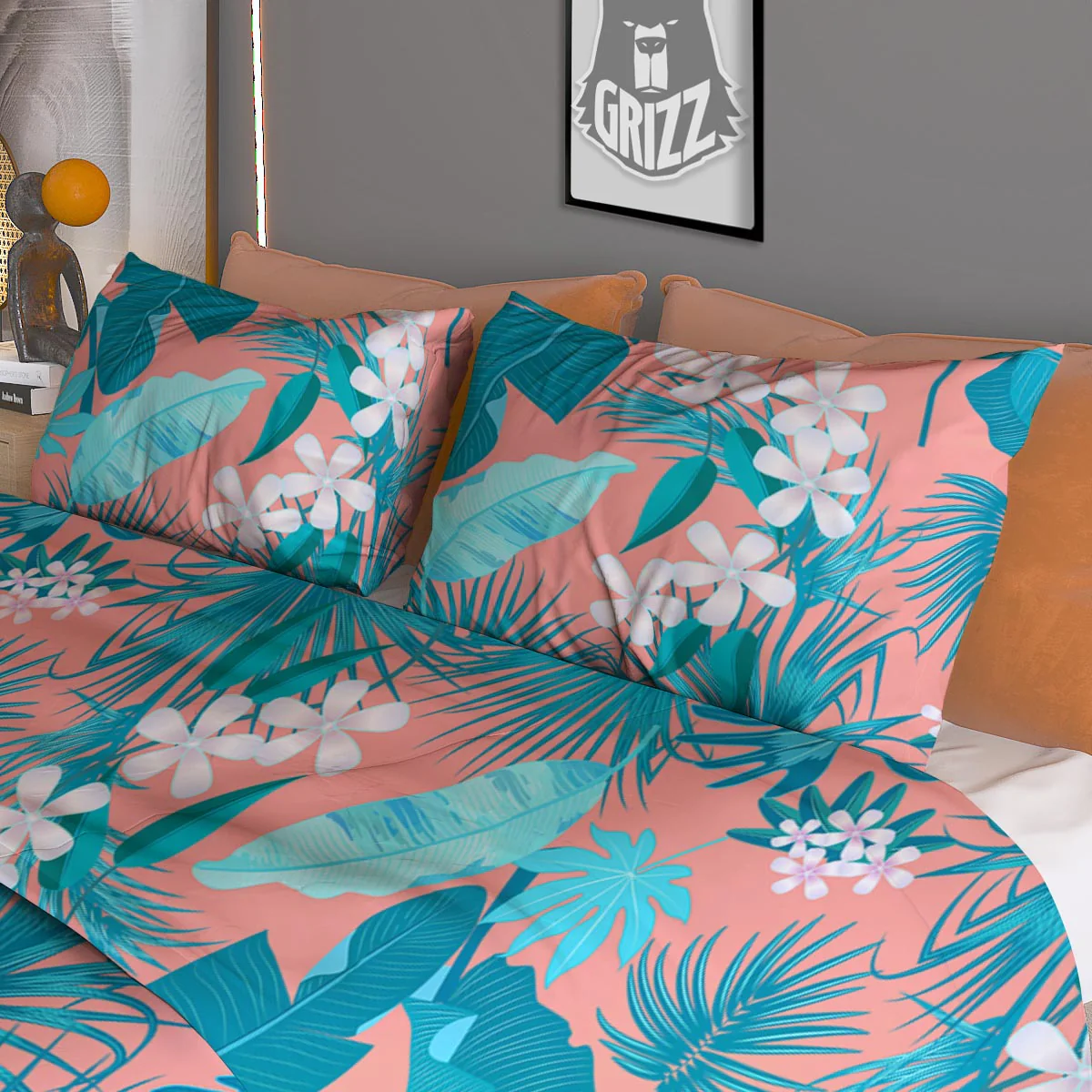Palm Tree Teal Print Pattern Duvet Cover Bedding Set - Image 3