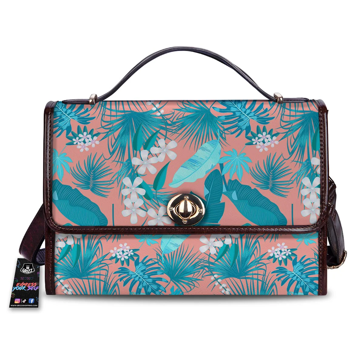 Palm Tree Teal Print Pattern Women's Satchel Bag