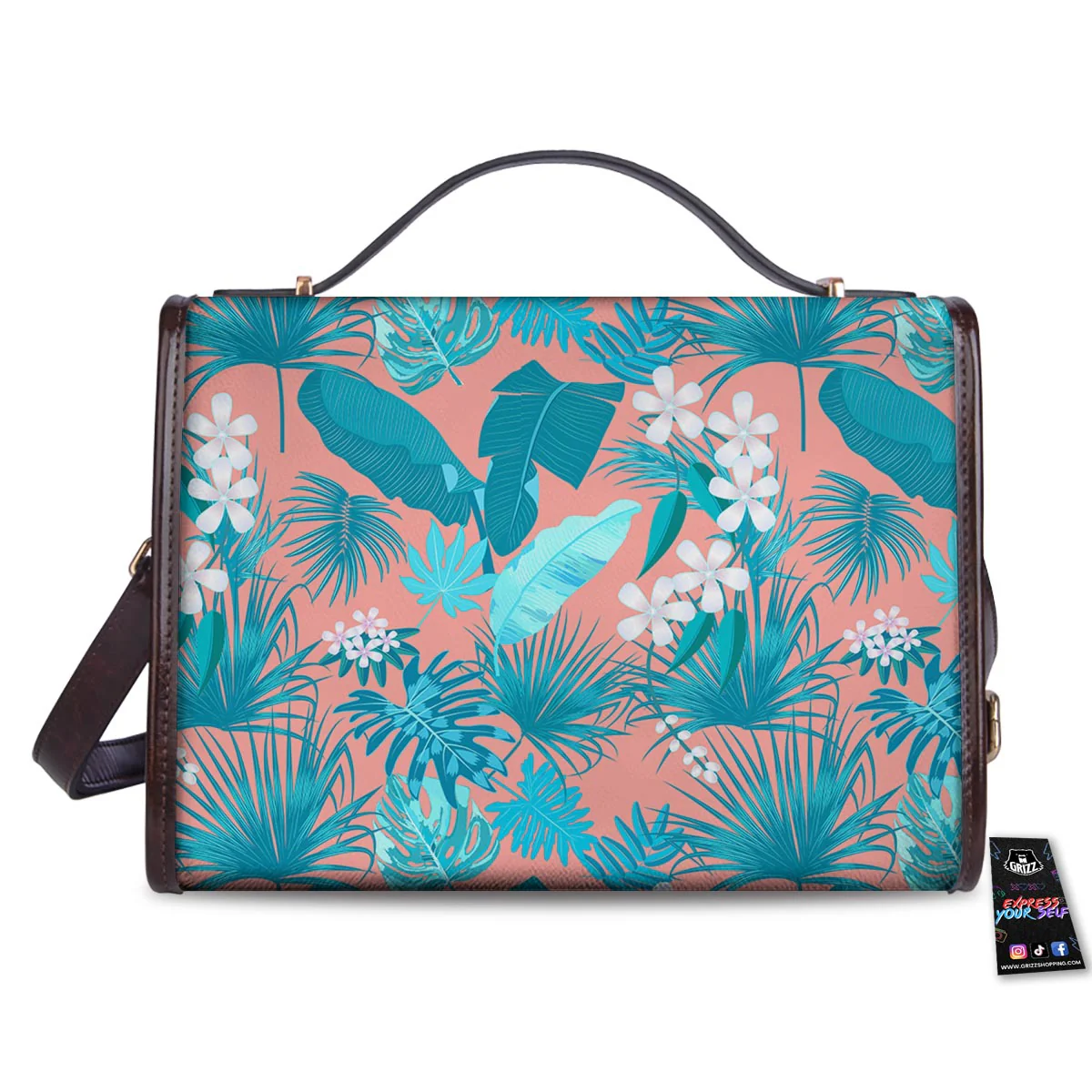 Palm Tree Teal Print Pattern Women's Satchel Bag - Image 2