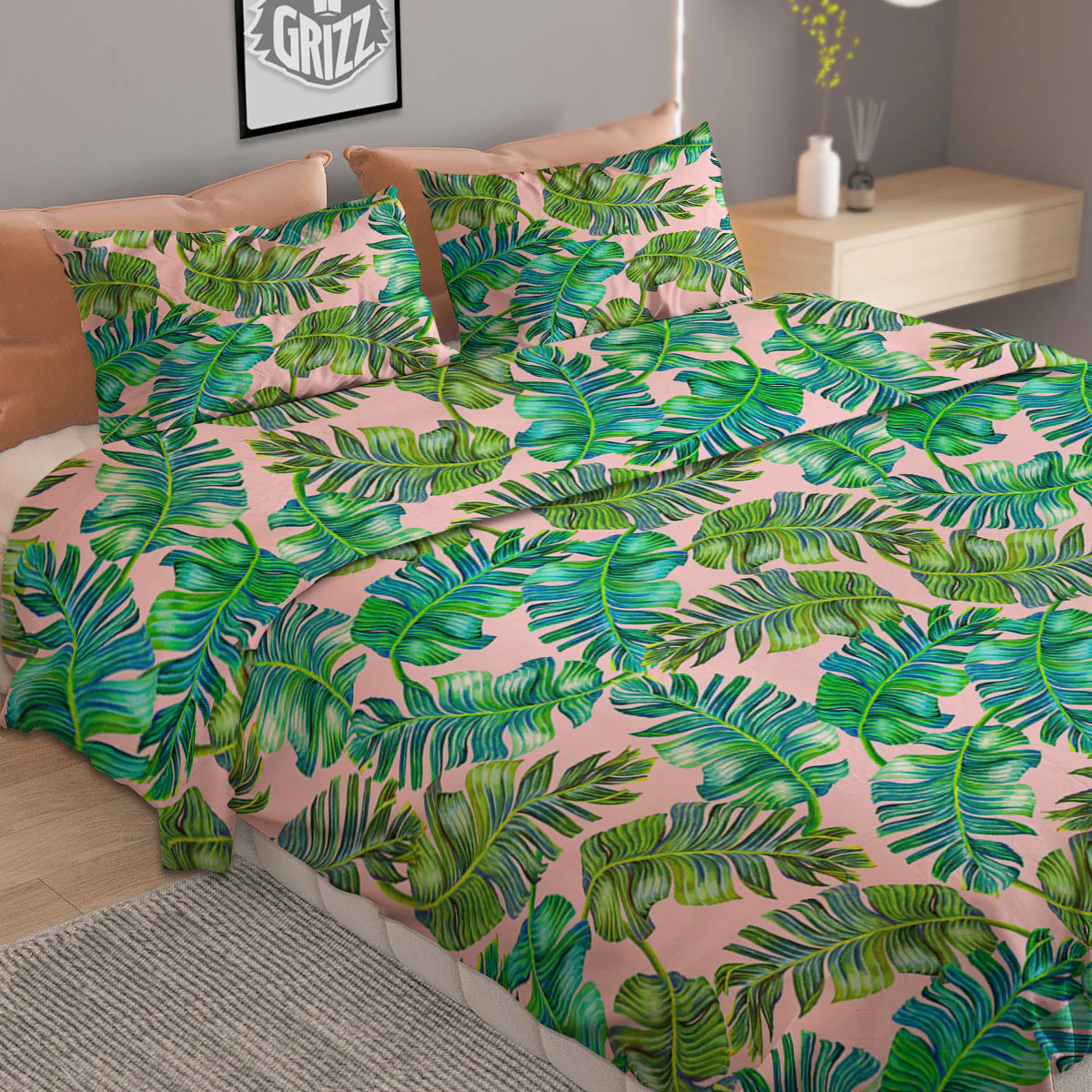 Palm Tree Vintage Print Pattern Duvet Cover Bedding Set - Image 2