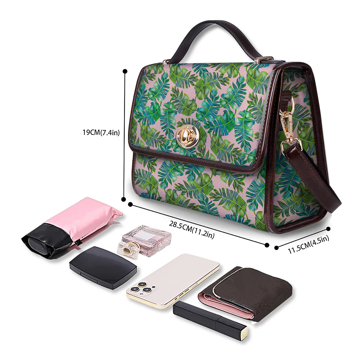 Palm Tree Vintage Print Pattern Women's Satchel Bag - Image 4