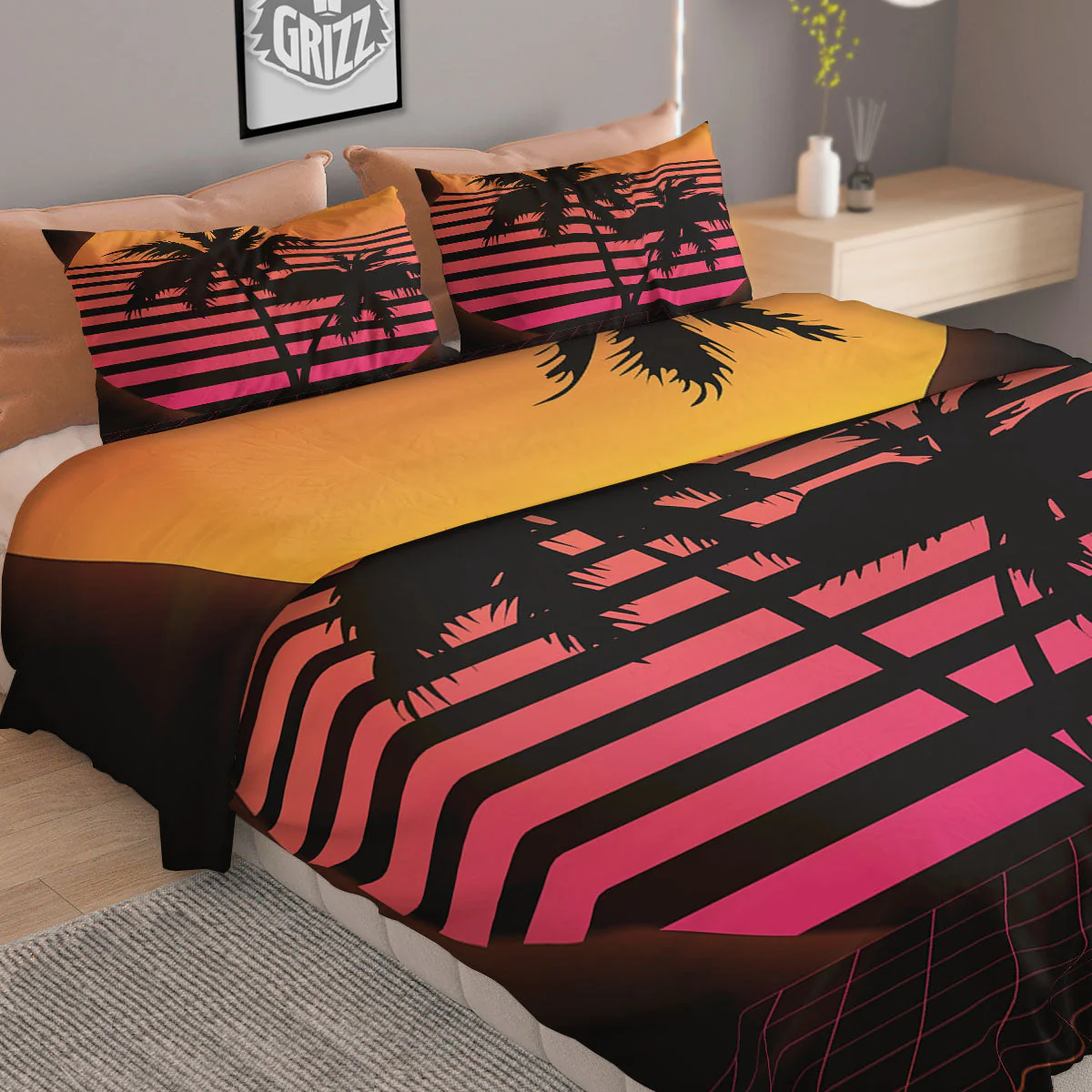 Palm Trees And Night Sunset Sky Print Duvet Cover Bedding Set - Image 2