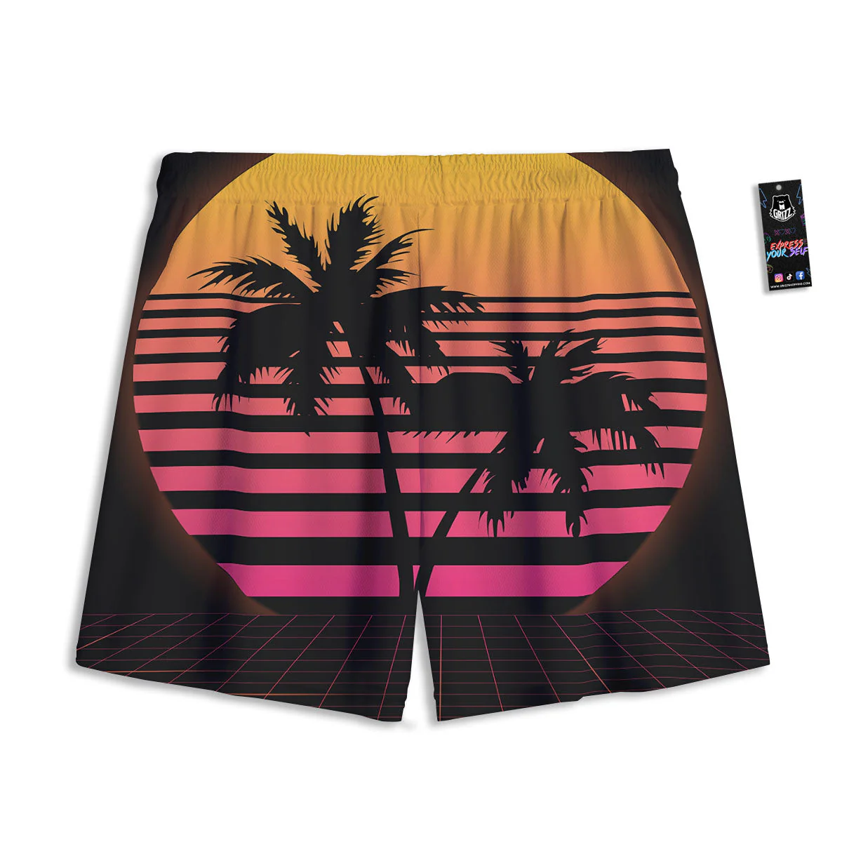 Palm Trees And Night Sunset Sky Print Mesh Shorts - Image 2